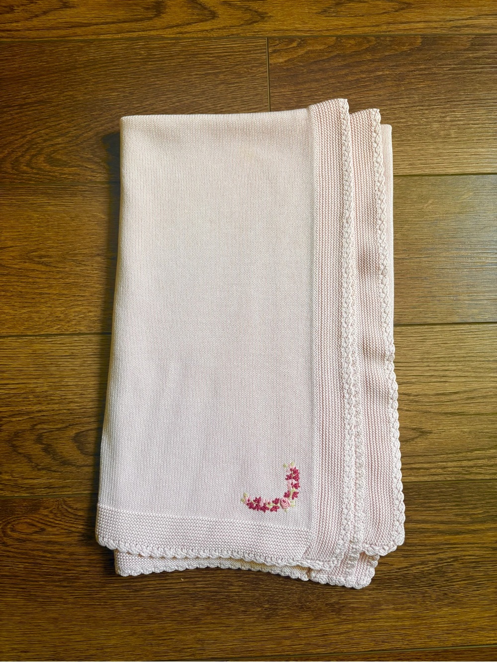 Vintage 2001 Gymboree Pink Knit Floral Embroidered Blanket HTF Rare